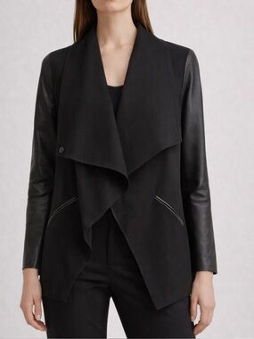 Spanx Drape Front Jacket with Faux Leather Detail in Black